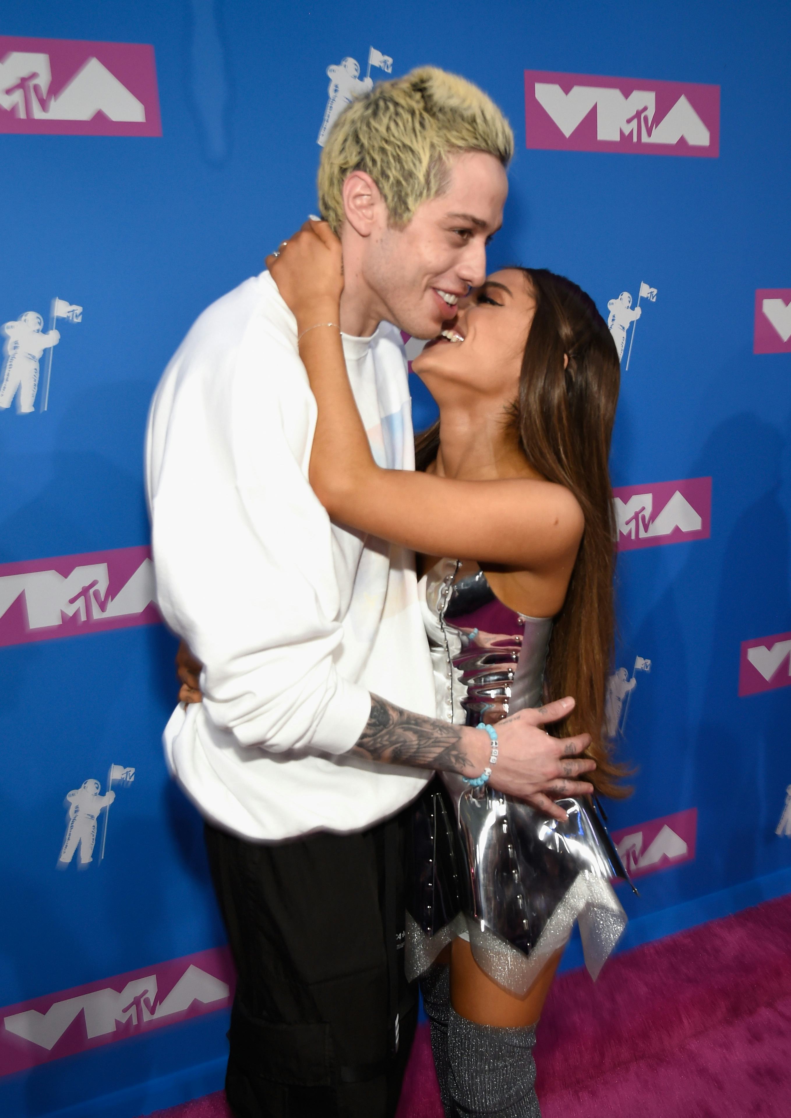 Pete Davidson and Ariana Grande attend the 2018 MTV Video Music Awards on August 20, 2018.