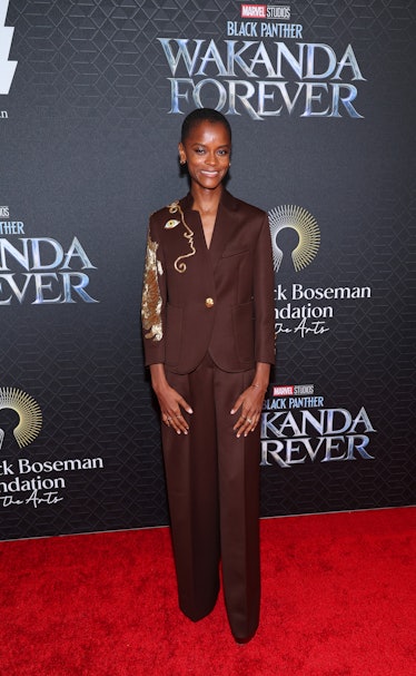 Letitia Wright attends the Black Panther: Wakanda Forever Red Carpet Screening 