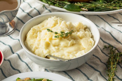 Homemade Thanksgiving Garlic Mashed Potatoes with Salt and Pepper