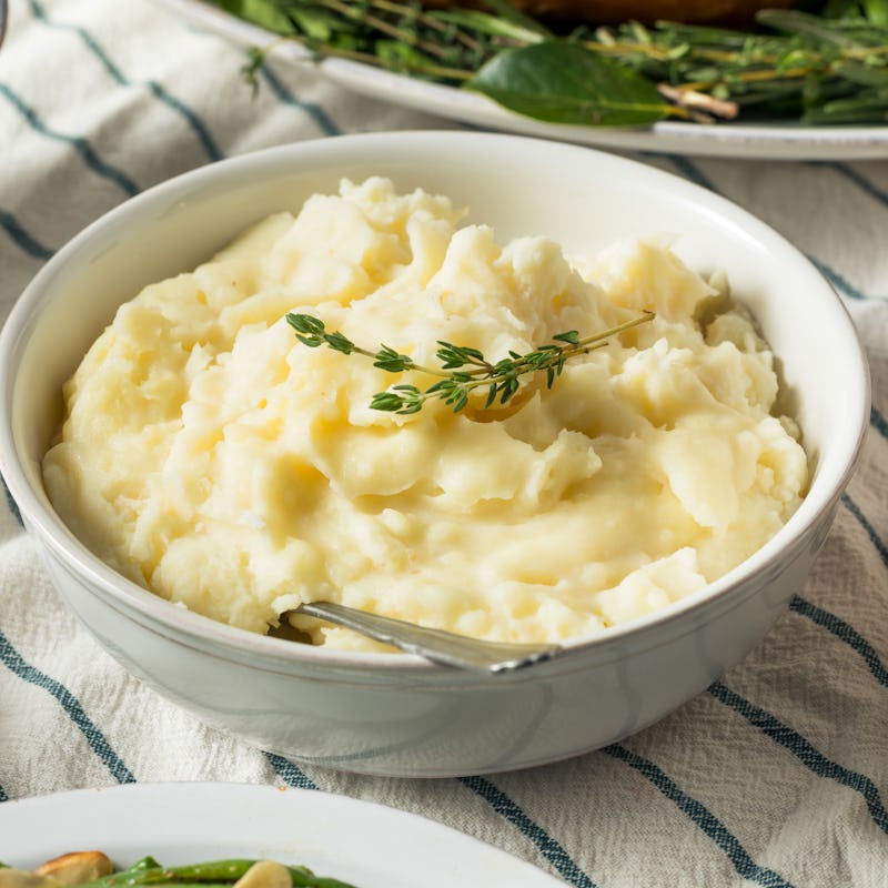 Homemade Thanksgiving Garlic Mashed Potatoes with Salt and Pepper