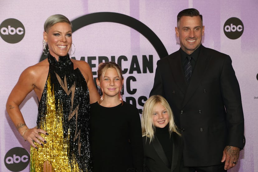 LOS ANGELES, CALIFORNIA - NOVEMBER 20: (EDITORIAL USE ONLY) (L-R) Carey Hart, Willow Sage Hart, Jame...