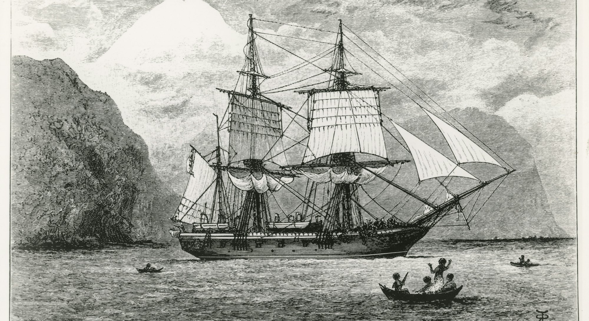 Le HMS Beagle en exploration dans le détroit de Magellan, en 1834. (Photo by API/Gamma-Rapho via Get...