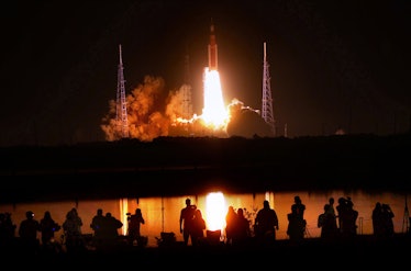 NASA&apos;s Artemis 1 lifts off from launch pad 39-B at Kennedy Space Center, Florida, carrying the ...