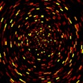Lots of red and yellow rectangles arranged in circles shaping a vortex over black background