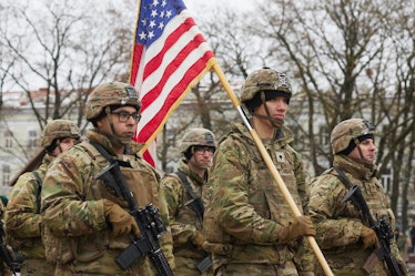 VILNIUS, LITHUANIA - NOVEMBER 23: Members of the U.S. Army and soldiers from different NATO countrie...
