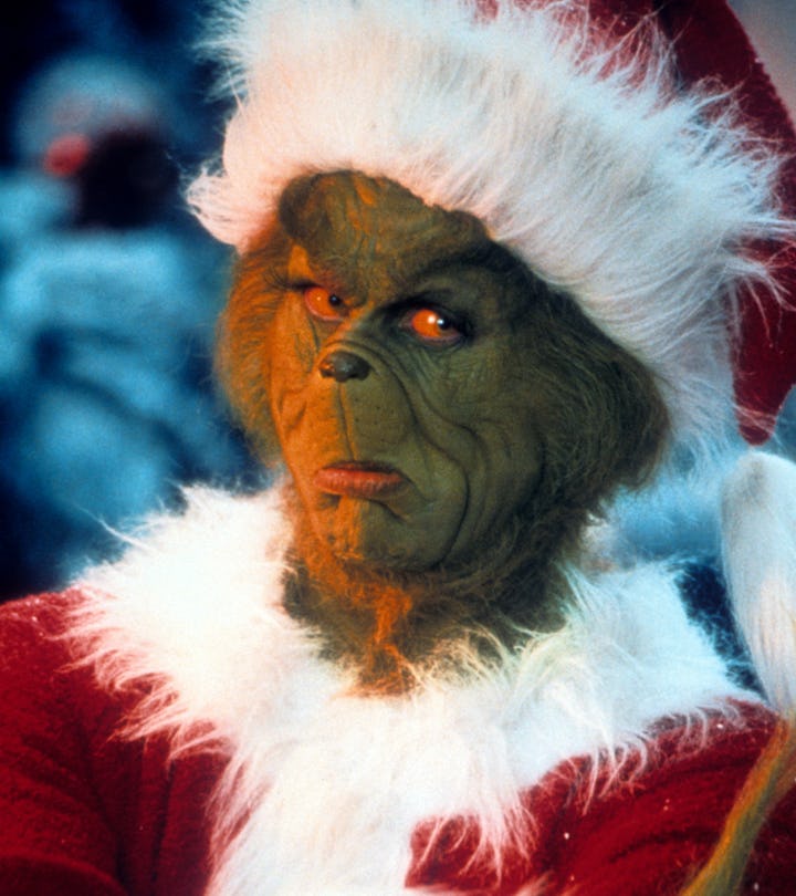 Jim Carrey with arms crossed in a scene from the film 'How The Grinch Stole Christmas', 2000. (Photo...