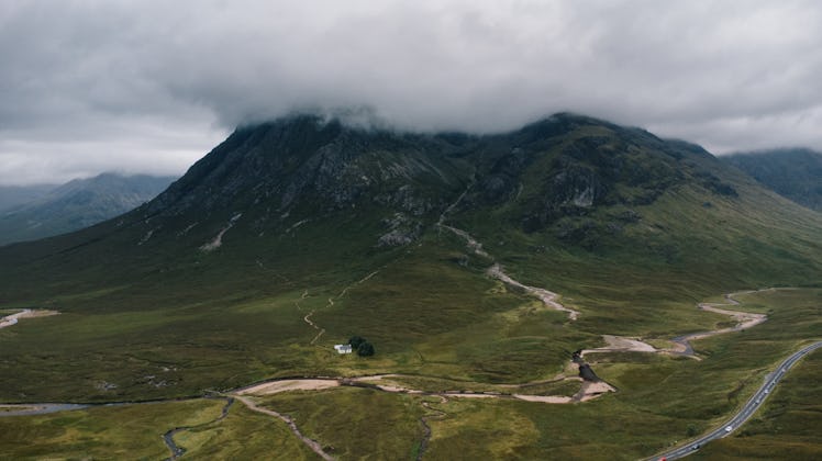 Drone shot of the Scottish Highlands. West Highland Way.