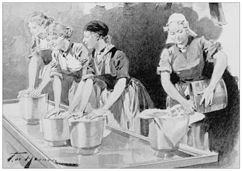Antique illustration: Edam cheese making, Netherlands