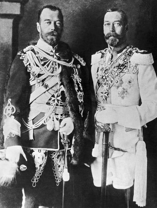 Here are two cousins, Czar Nicholas II of Russia, at left, wearing an English uniform, and King Geor...