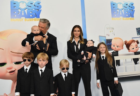 Alec Baldwin (L), wife Hilaria Baldwin (R) and their children attend DreamWorks Animation's "The Bos...