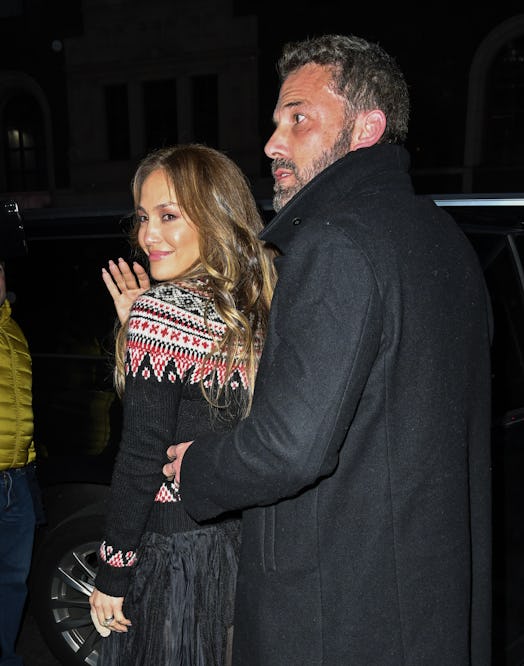 Jennifer Lopez and Ben Affleck leave "The Music Man" at the Winter Garden Theatre on November 25, 20...