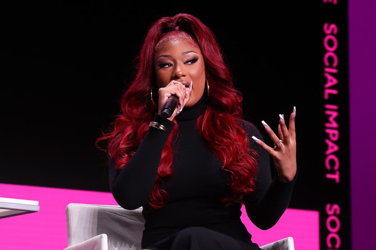 DETROIT, MICHIGAN - OCTOBER 04: Megan Thee Stallion speaks at the 2022 Forbes 30 Under 30 Summit at ...