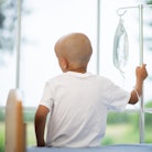 A child with a shaved head from leukemia treatment. A new study has linked proximity to fracking sit...