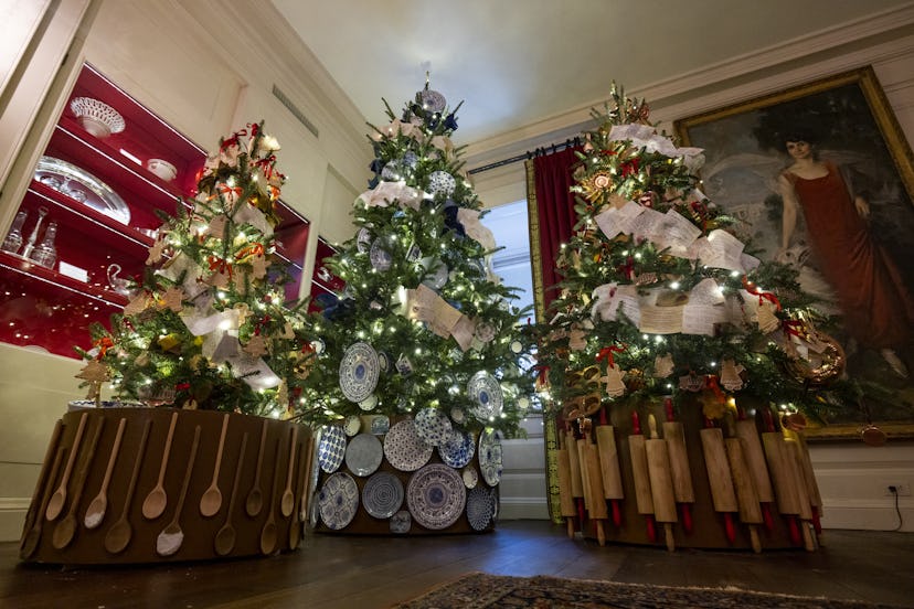 Christmas decorations are seen in the China Room of the White House.