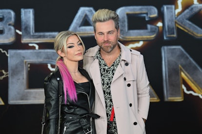 US musician Ryan Cabrera (R) and his wife Alexa Bliss arrives for the premiere of "Black Adam" at Ti...