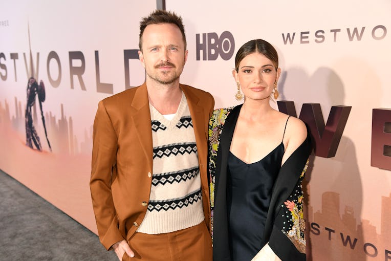 HOLLYWOOD, CALIFORNIA - MARCH 05: (L-R) Aaron Paul and Lauren Parsekian attend the Los Angeles Seaso...