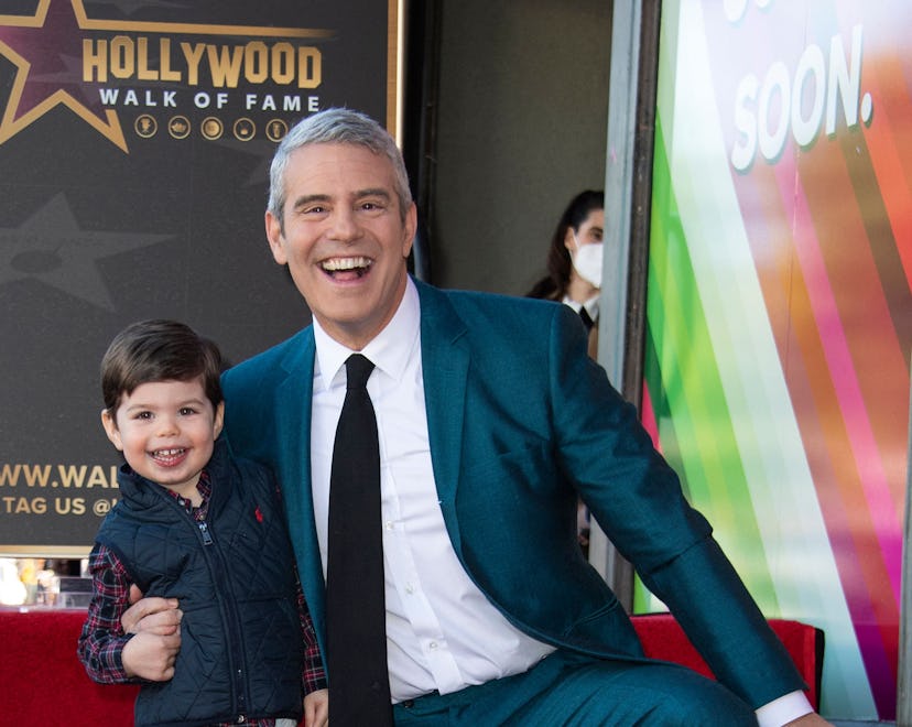 Talk Show host Andy Cohen poses with his son Benjamin during the ceremony to honor him with a Hollyw...