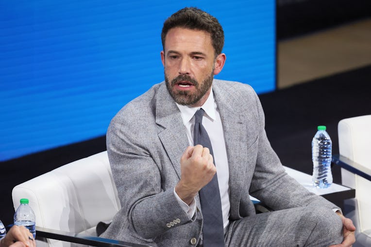 NEW YORK, NEW YORK - NOVEMBER 30: Actor Ben Affleck speaks during the New York Times DealBook Summit...