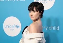 Demi Lovato, with a bixie hair cut, attends the 2022 UNICEF Gala at The Glasshouse on November 29, 2...