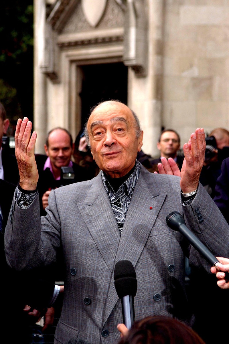 Mohammed al Fayed arrives at the High Court in central London for the inquest into the deaths of his...