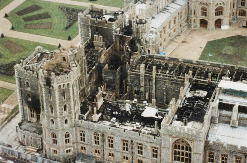 Aerial view of Windsor Castle after the fire that occured 3 days before. (Photo by Mathieu Polak/Syg…