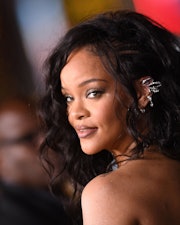 TOPSHOT - Barbadian singer Rihanna arrives for the world premiere of Marvel Studios' "Black Panther:...