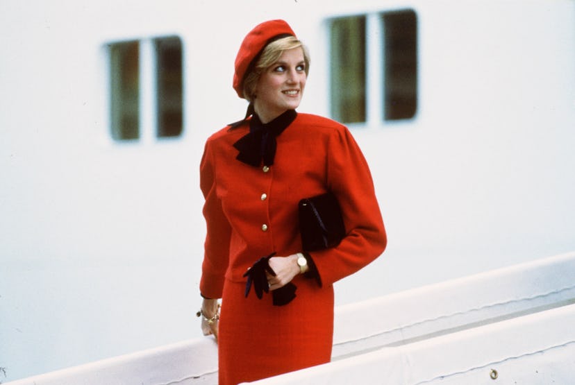 UNITED KINGDOM - NOVEMBER 15:  Diana, Princess of Wales wears a charm bracelet aboard the new P&O cr...
