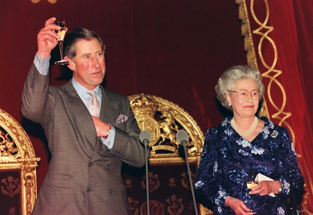 King Charles and Queen Elizabeth enjoy a drink together.