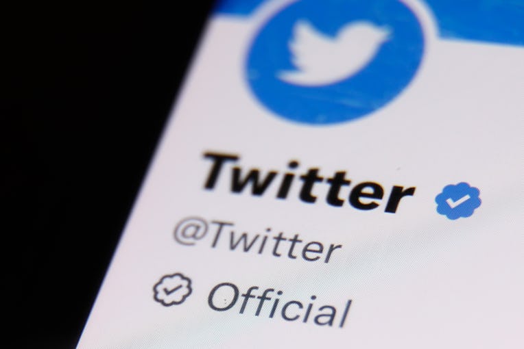 Twitter account on Twitter is seen displayed on a phone screen in this illustration photo taken in K...