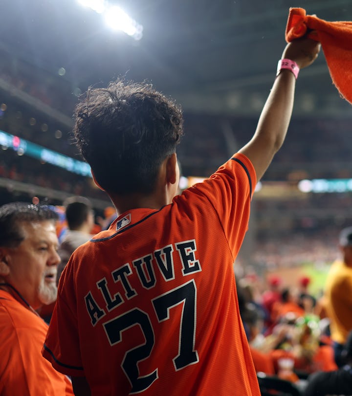 HOUSTON, TX - OCTOBER 29: Houston Astros fans cheer during Game 2 of the 2022 World Series between t...