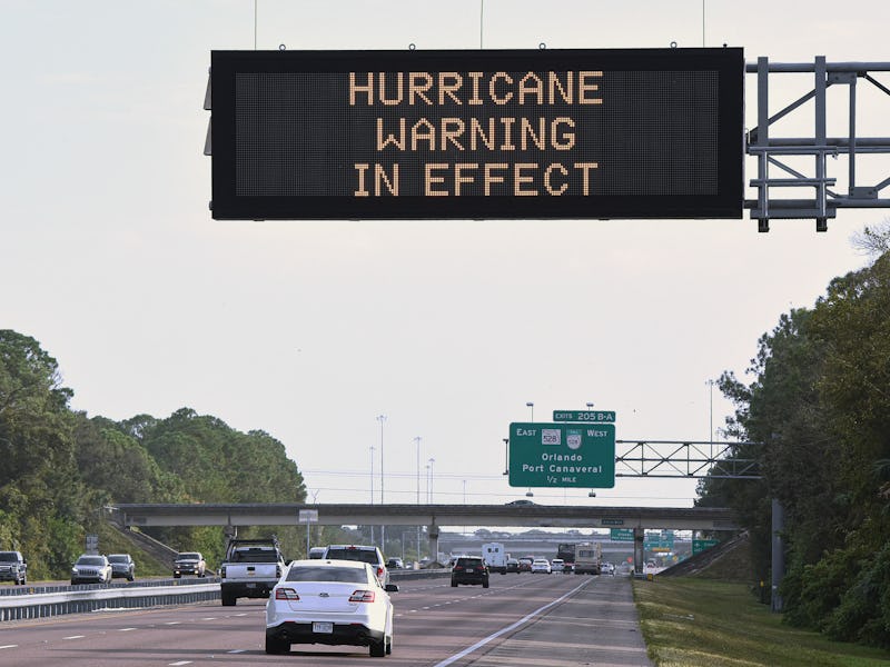 COCOA, FLORIDA, UNITED STATES - 2022/11/08: A road sign on I-95 in Cocoa, Florida, advises travelers...