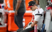 TAMPA, FL - NOVEMBER 06: Tampa Bay Buccaneers Quarterback Tom Brady (12) sits on the bench during th...