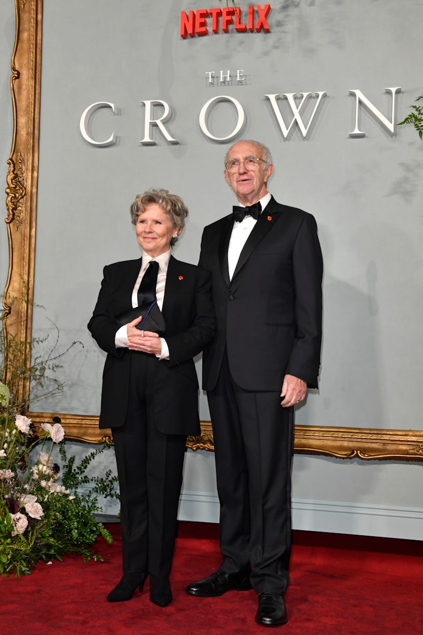 LONDON, ENGLAND - NOVEMBER 08: Imelda Staunton and Jonathan Pryce attend the World Premiere of Netfl...