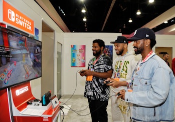 LOS ANGELES, CALIFORNIA - JUNE 12: Big Sean (R) and guests check out 'Marvel Ultimate Alliance 3: Th...