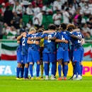 USA team huddle  during the 2022 FIFA World Cup group B match between USA and Iran on November 29, 2...