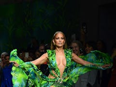 Jennifer Lopez wears one of J.Lo's most memorable red carpet looks reimagined for the Versace runway