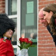 Prince William, Prince of Wales and Catherine, Princess of Wales receive flowers from Henry Dynov-Te...