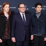Leland Fraser, Brendan Fraser, and Holden Fraser attend a New York screening of "The Whale."