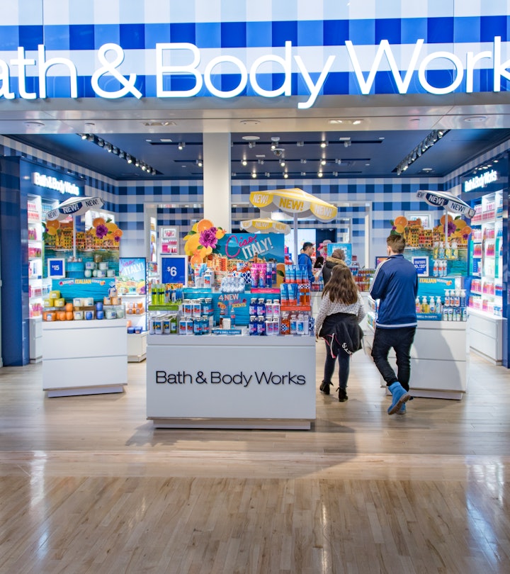 Bath & Body Works store entrance in mall. The chain is currently running its Bath & Body Works Candl...