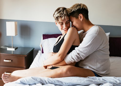 Millennial lesbian couple at home