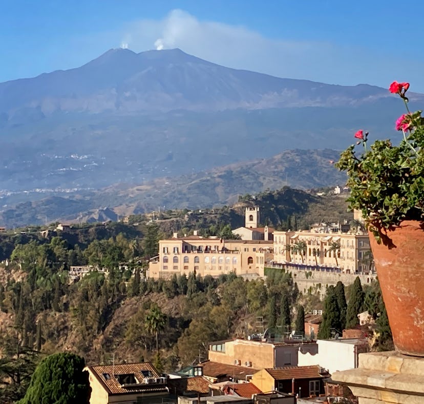 Mount Etna can be seen from the village of Taormina just like in 'The White Lotus' season finale.