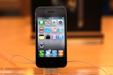 NEW YORK - JUNE 24:  The new iPhone 4, which went on sale this morning, is displayed at the flagship...