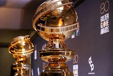 Golden Globe Awards on display during the unveiling of the nominations for the 80th Golden Globe awa...