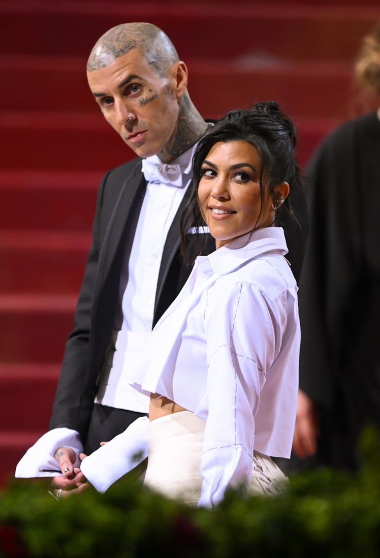 NEW YORK, NEW YORK - MAY 02: Travis Barker and Kourtney Kardashian arrive to the 2022 Met Gala Cele...