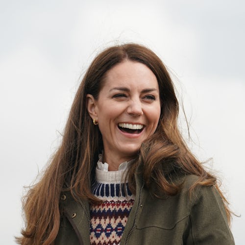 Kate Middleton wearing a beige Fair Isle knit sweater.