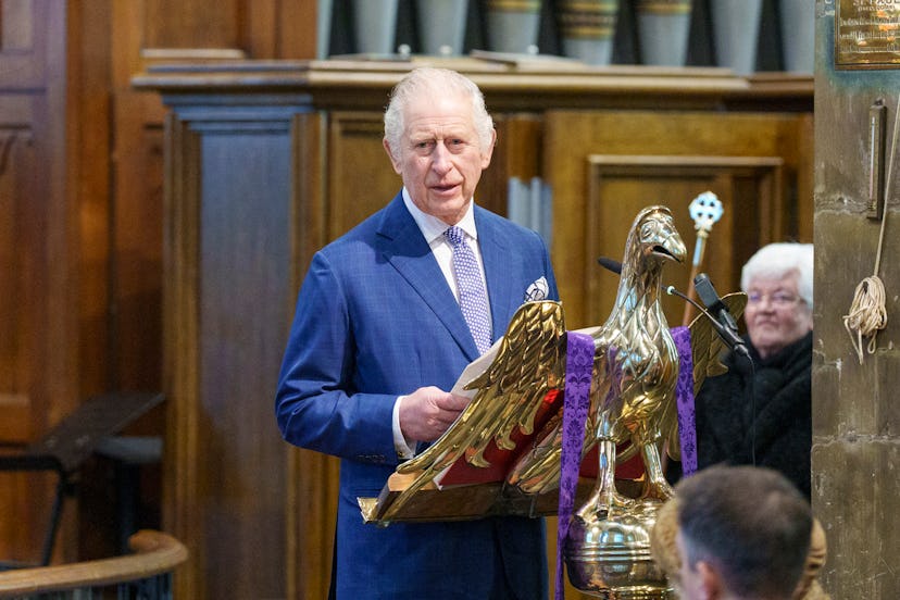 WREXHAM, WALES - DECEMBER 09: King Charles III makes a speech during a service of celebration at St ...