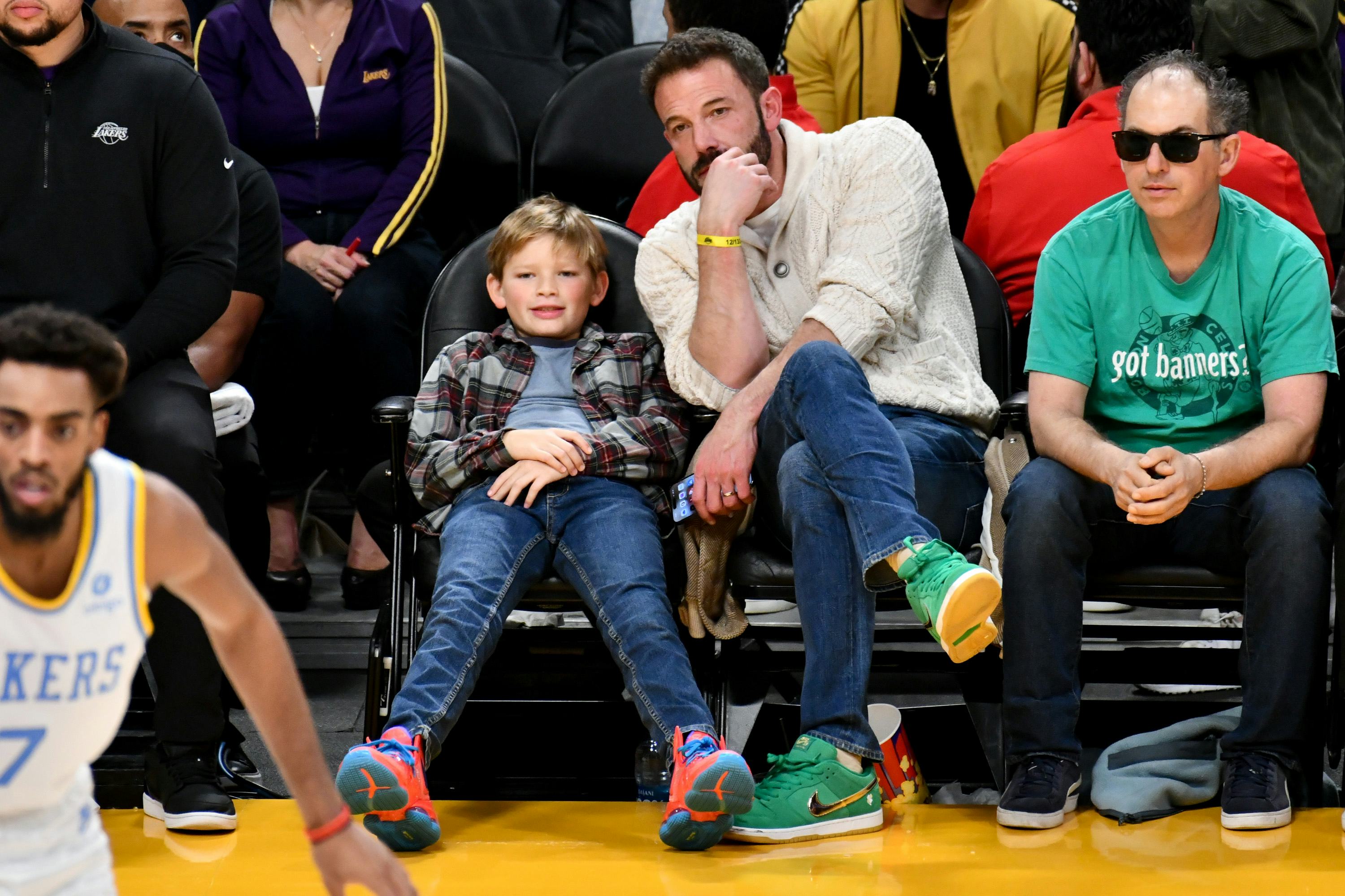 Ben Affleck Sits Courtside With Son Samuel At Celtics vs. Lakers Game