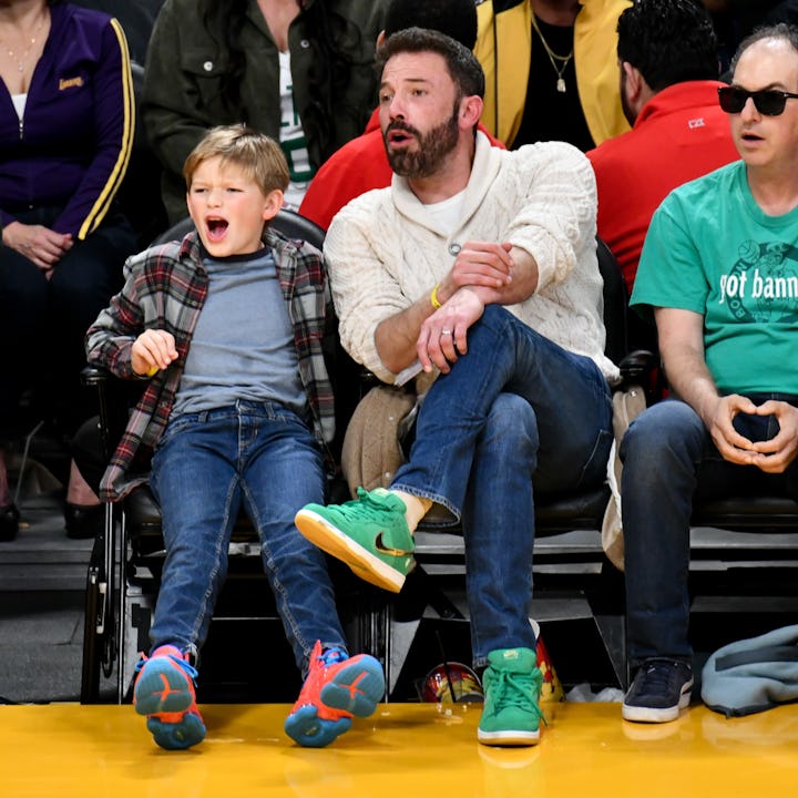 Ben Affleck and his son Samuel Garner Affleck attend a basketball game between the Los Angeles Laker...