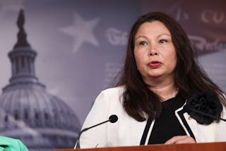 WASHINGTON, DC - SEPTEMBER 15: U.S. Sen. Tammy Duckworth (D-IL) speaks on reproductive rights during...