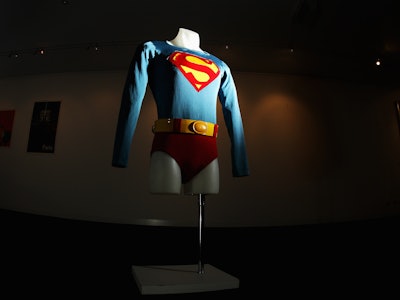 MELBOURNE, AUSTRALIA - MAY 23:  The Superman costume as worn by Christopher Reeve in Superman III is...